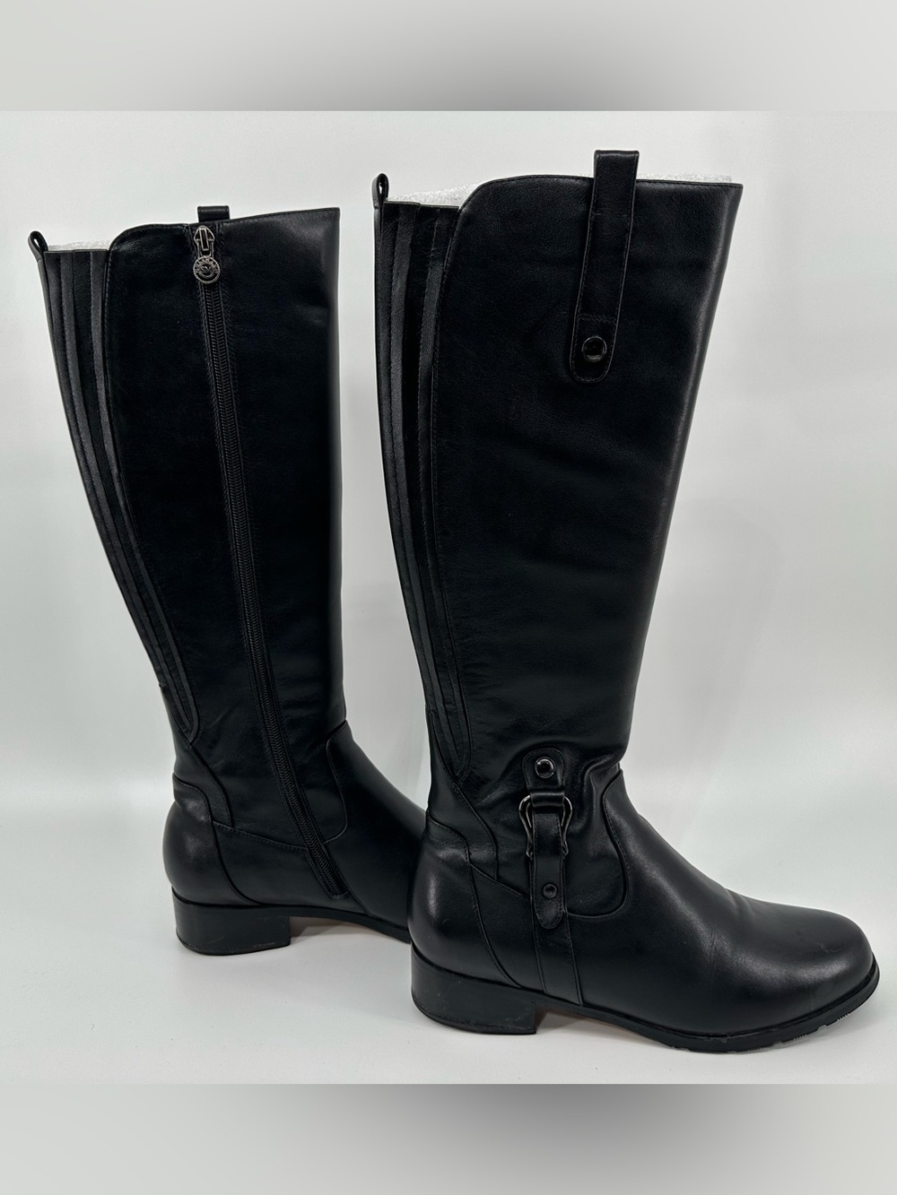 Solemani Slim Calf Knee High Black Riding Boots with Side Zip
